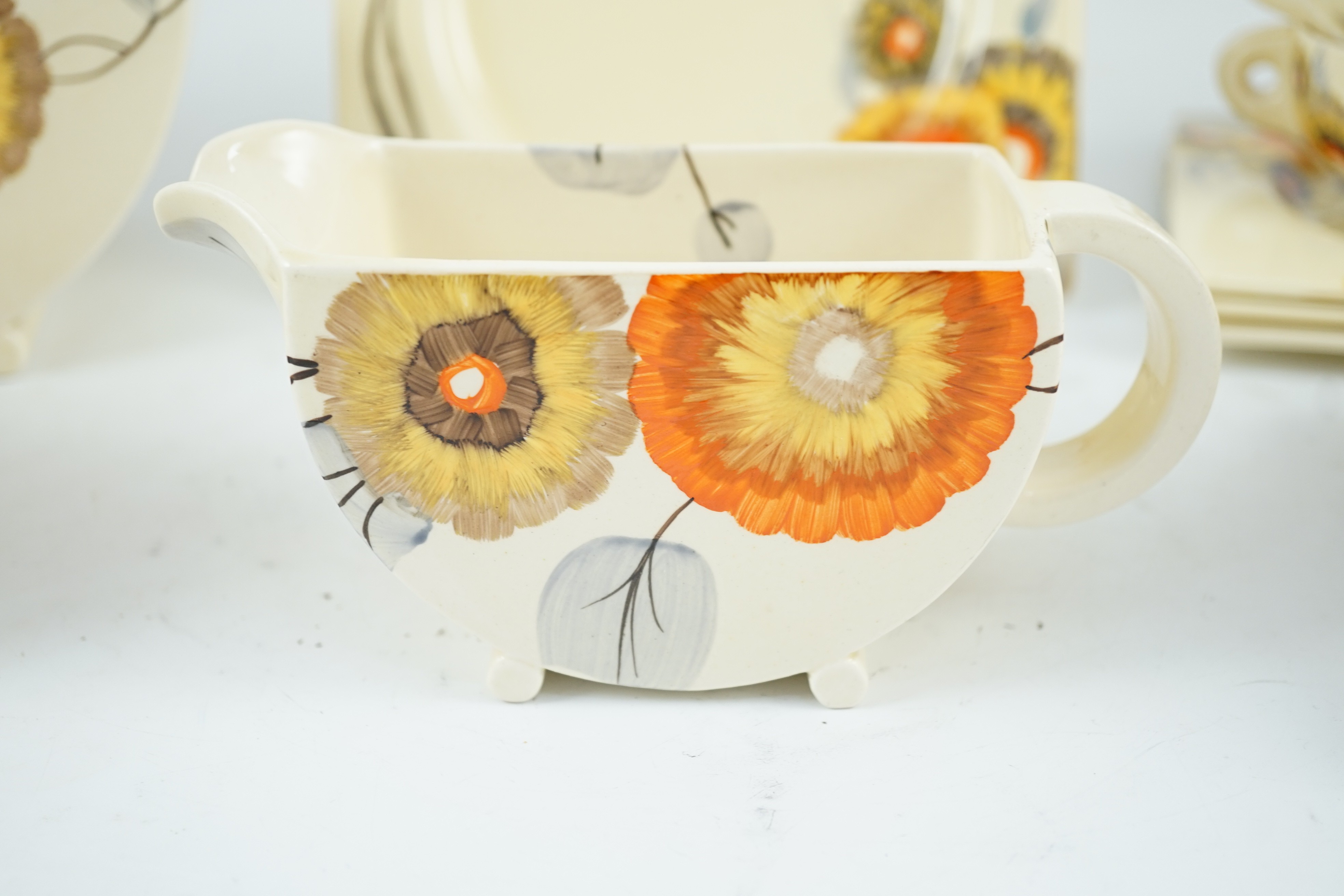 A Clarice Cliff Rhodanthe pattern part dinner service, Biarritz shape